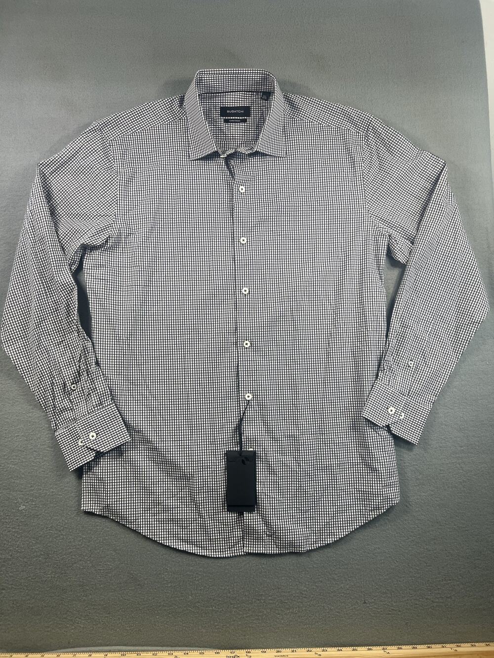 Bugatchi Men's 16.5 Black And White Comfort Stretch Button Down Shirt